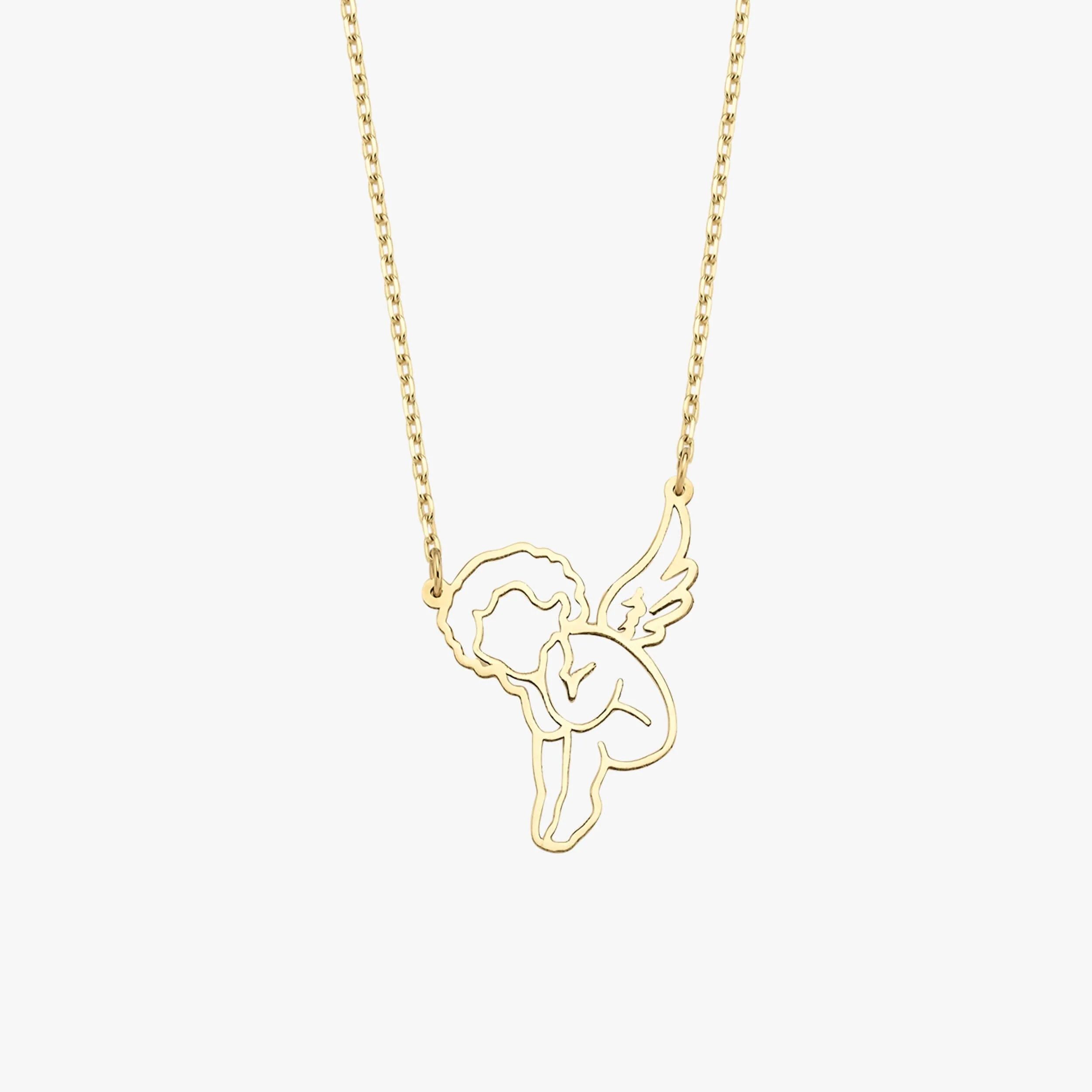 Angel Necklace 14K Solid Gold 16 inches