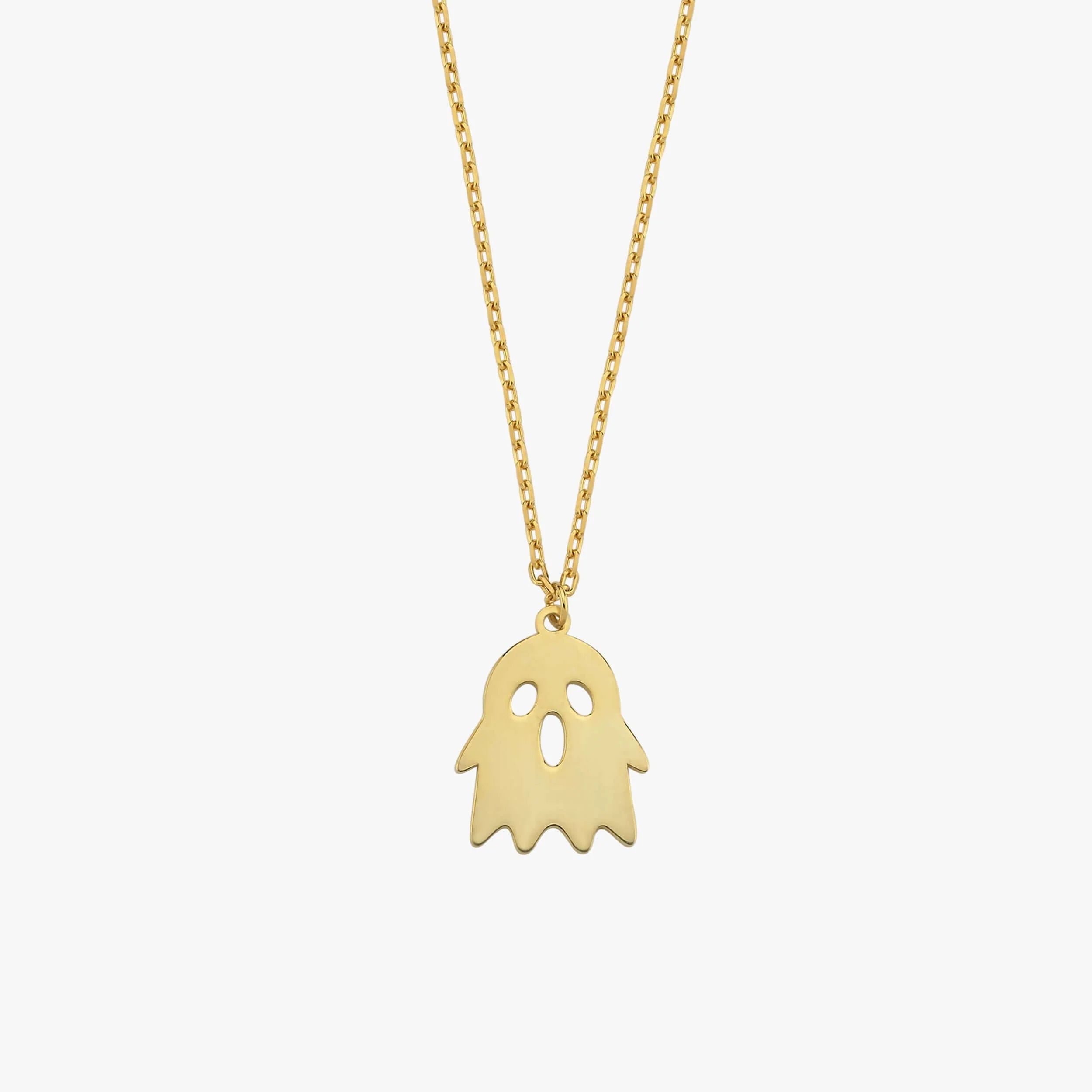 Gold Ghost Necklace 14K Solid Gold 16 Inches