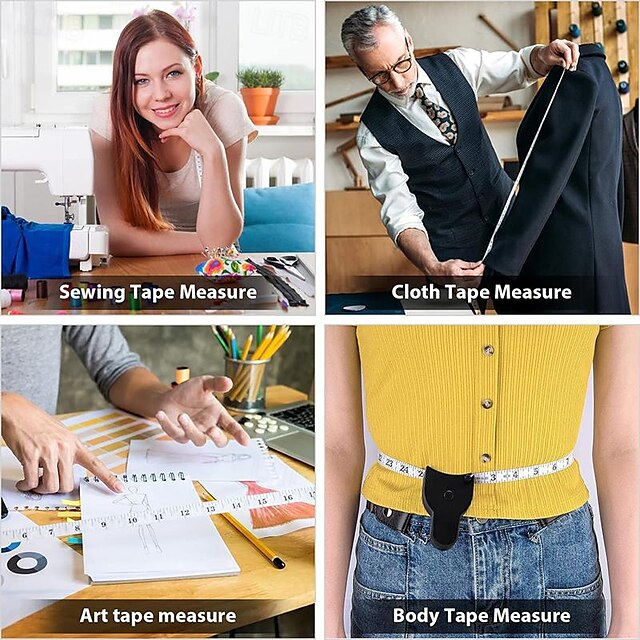 Automatic Retractable Body Measure Tape - 150cm / 60 inch Telescopic Self Measuring Tape for Body Measurement and Weight Loss Lock Pin and Push-Button Sewing Tapes