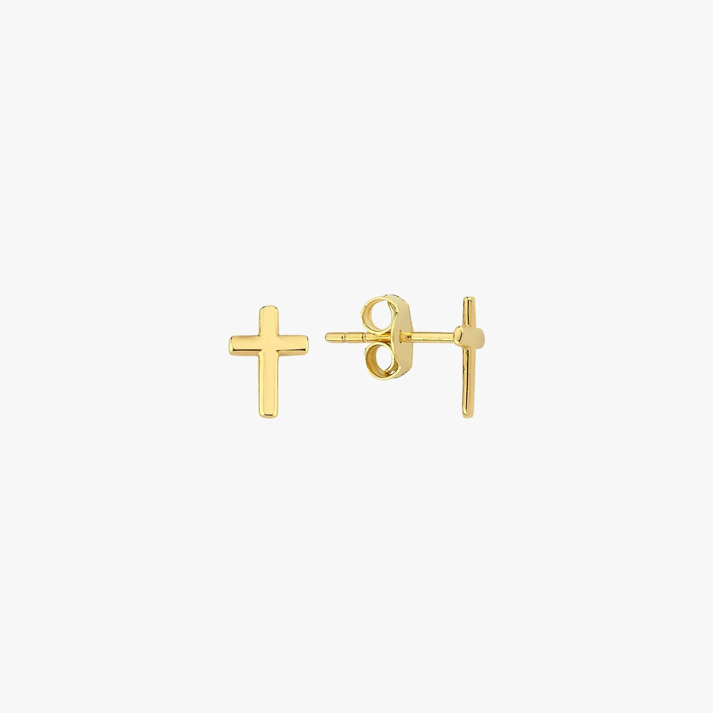 Cross Stud Earrings 14K Solid Gold