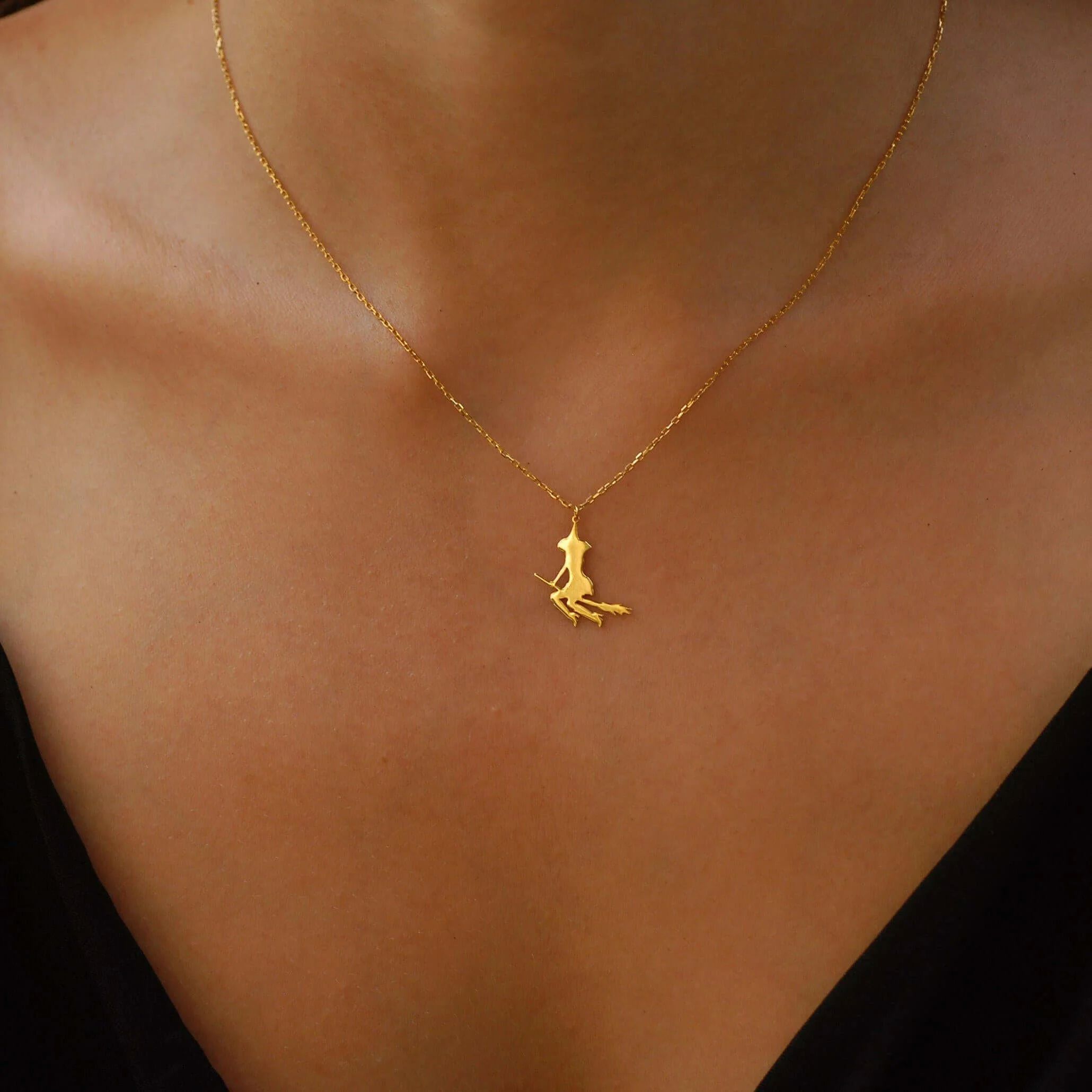 Witch Necklace 14K Solid Gold 16 Inches