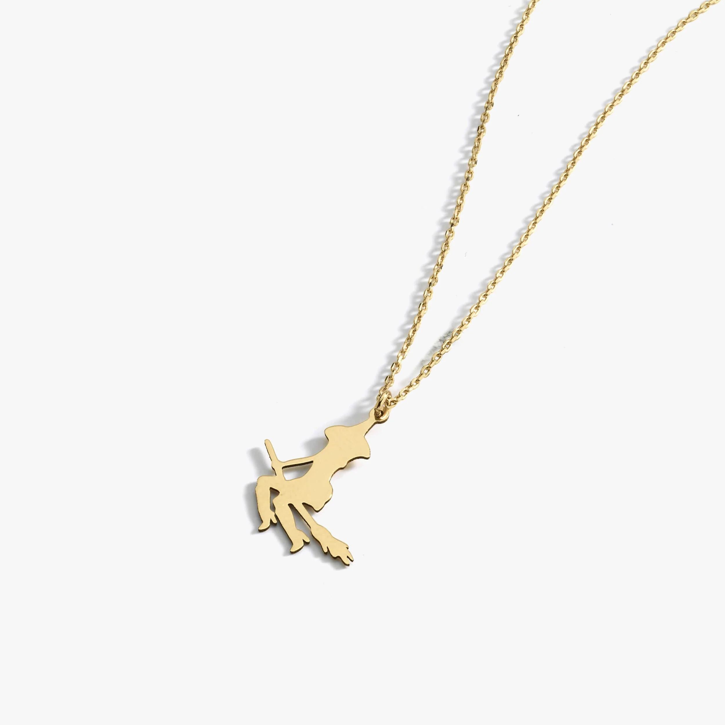 Witch Necklace 14K Solid Gold 16 Inches