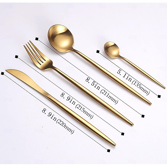Gold Silverware Set 4 Piece Durable 18/10 Stainless Steel Flatware Sets Service for Wedding Home Kitchen Tableware Utensils Include Teaspoons Knifes Forks and Spoons Delicate Cutlery Set
