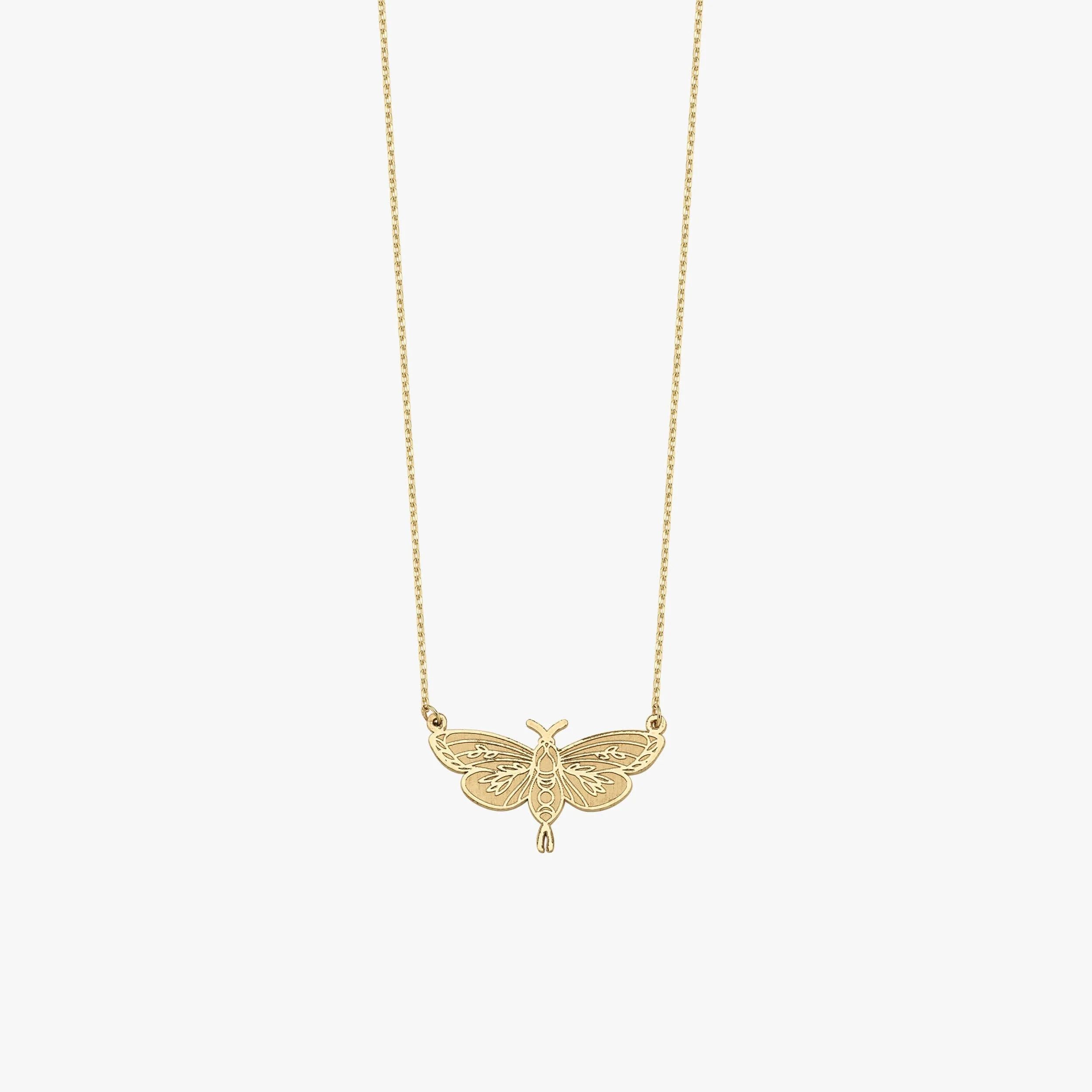 Moth Necklace 14K Solid Gold 16 Inches