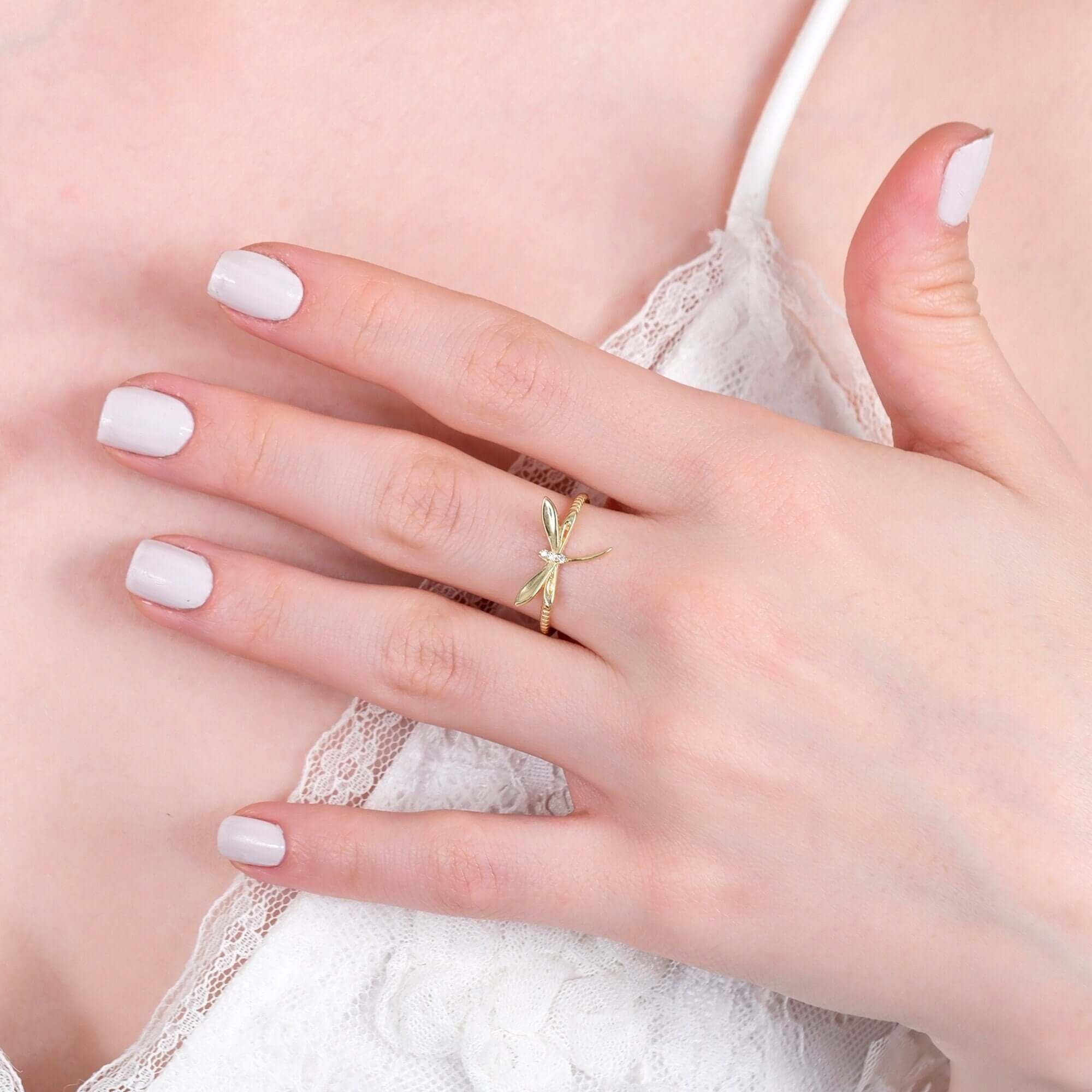 Dragonfly Ring 14K Solid Gold