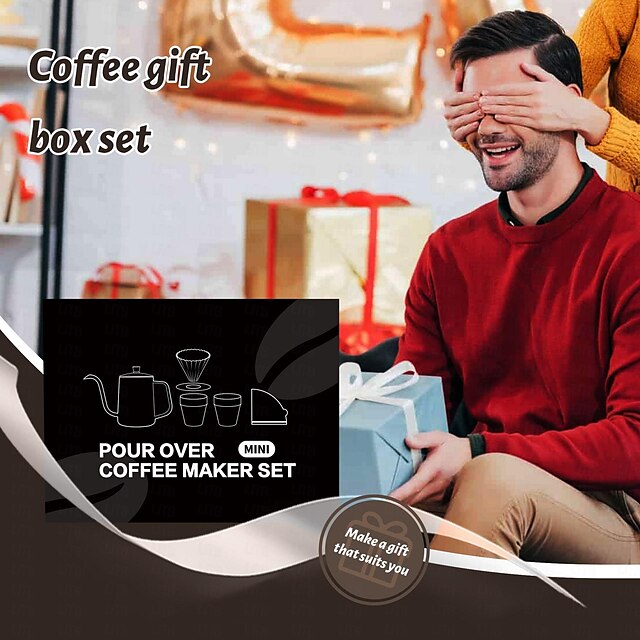 Pour Over Coffee Maker Set- 6 in 1 SUS304 Teflon Surface Slow Drip Coffee Maker Set Dripping Cup Filter Paper Cup Portable Box for Traveling,Coffee Gift Box Set Valentine's Day Gift