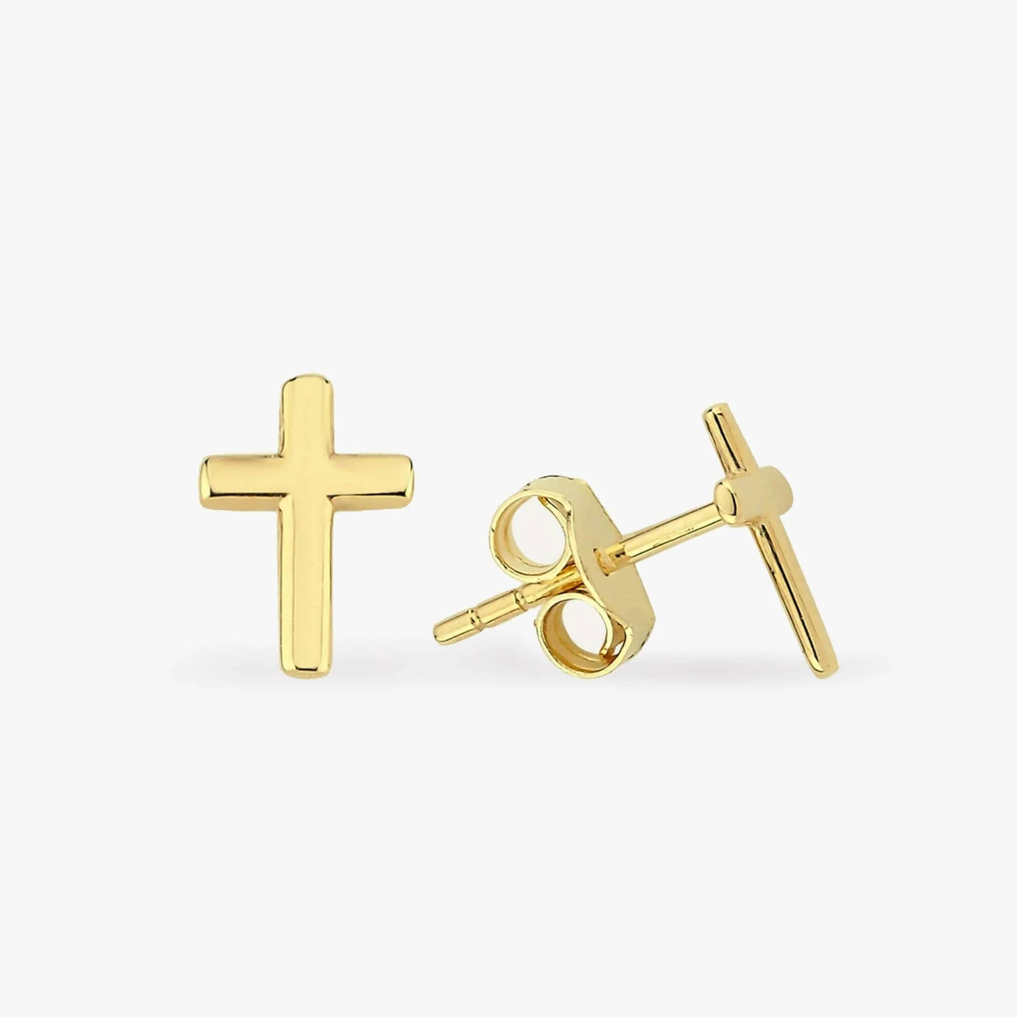 Cross Stud Earrings 14K Solid Gold