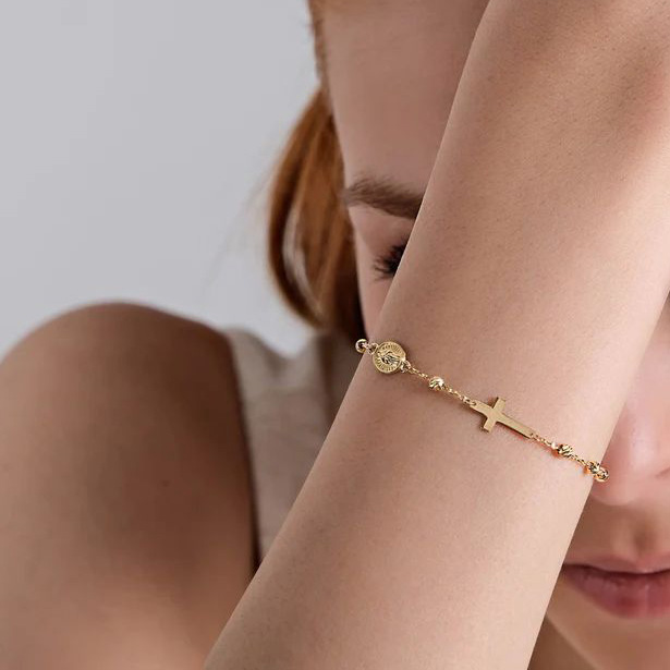 Gold Rosary Bracelet 14K Solid Gold