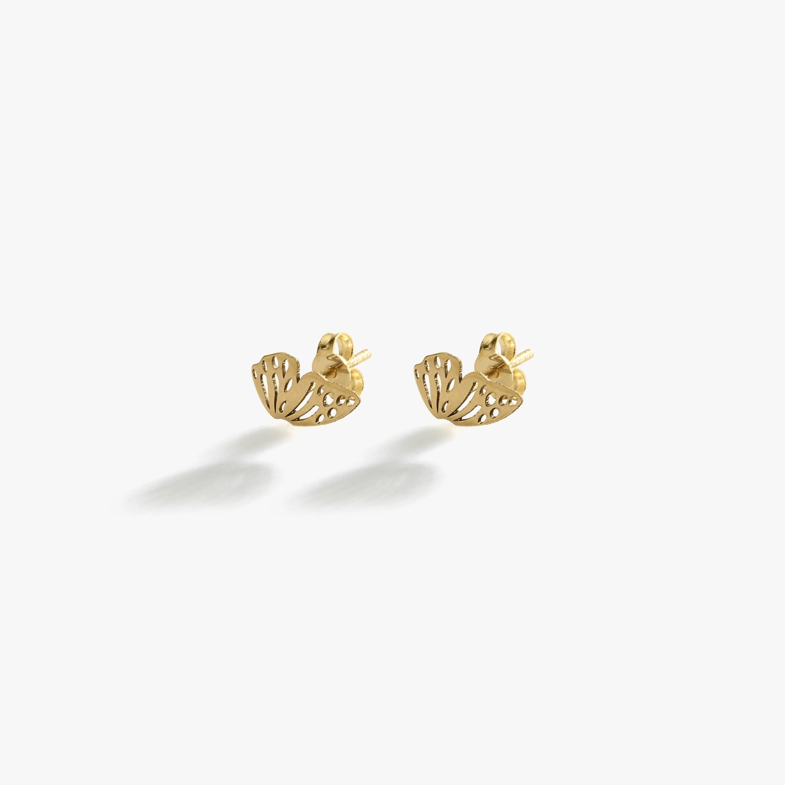 Butterfly Wing Stud Earrings 14K Solid Gold