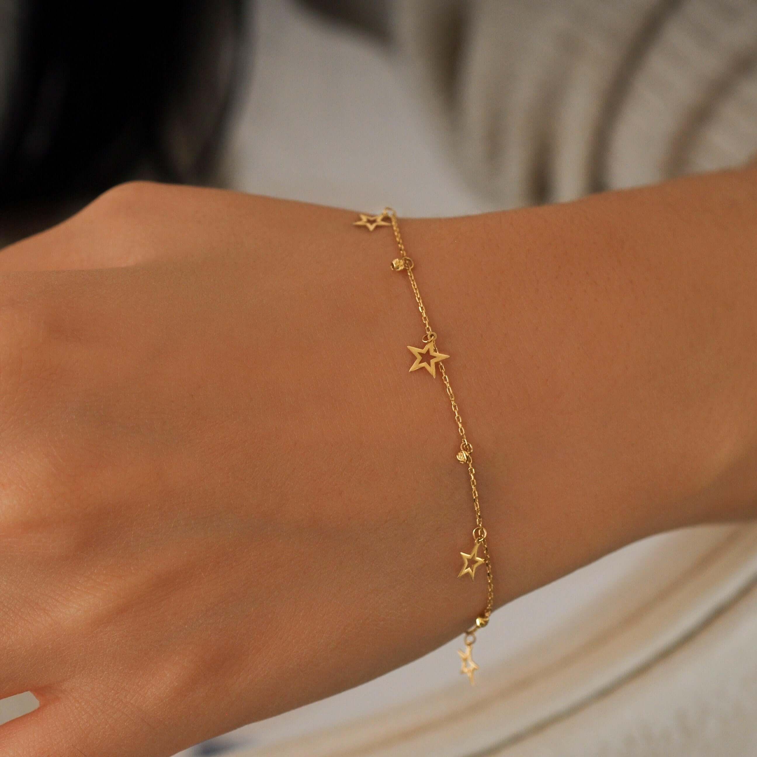 Star Bracelet 14K Solid Gold