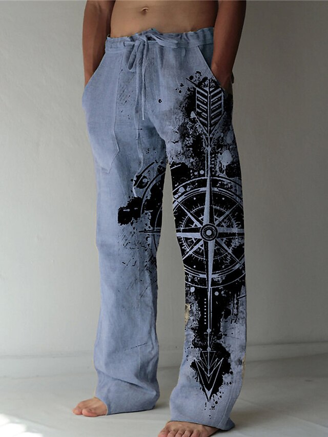 Men's Trousers Summer Pants Beach Pants Drawstring Elastic Waist 3D Print Graphic Prints Comfort Casual Daily Holiday Streetwear Hawaiian Blue Green