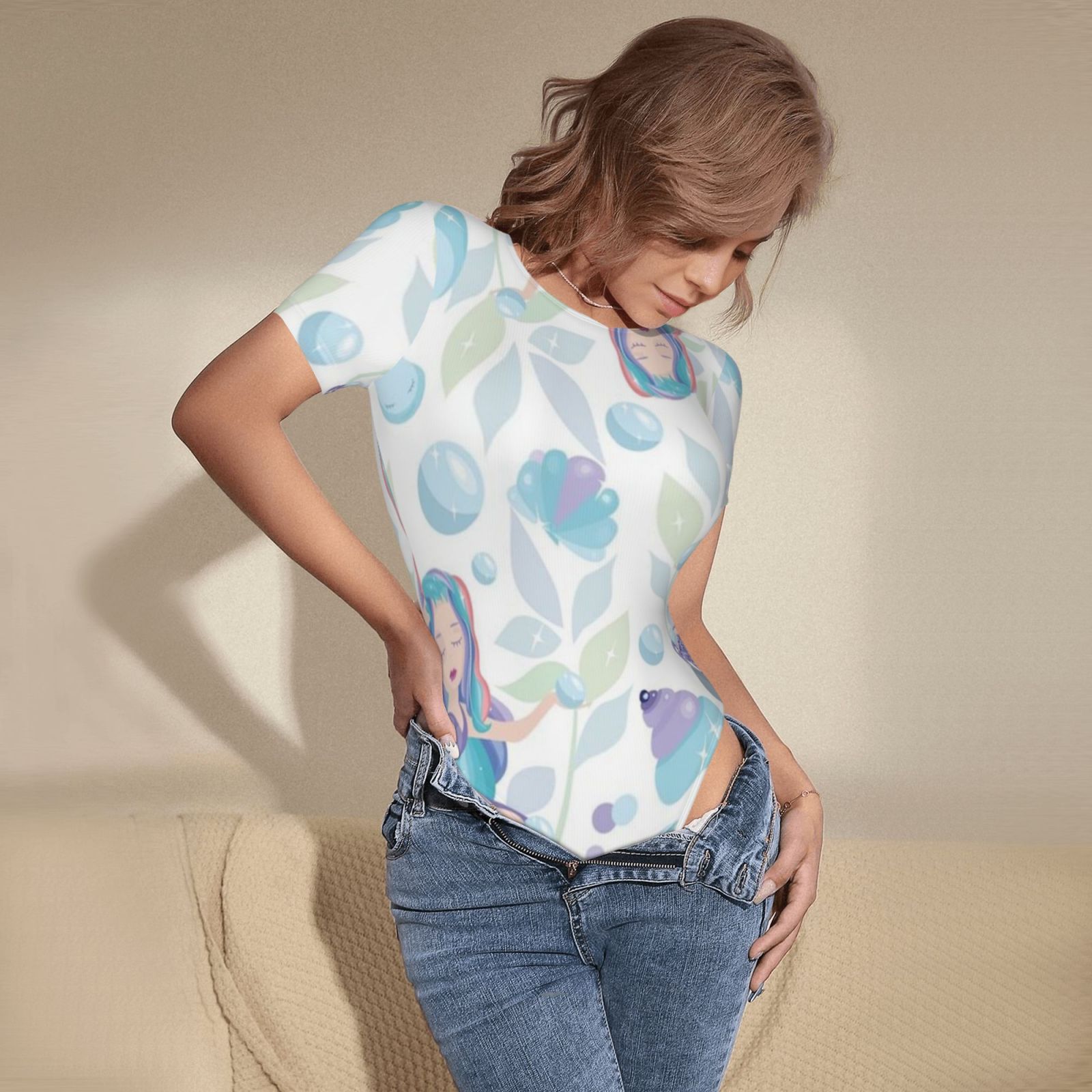 Women's Short Sleeve Round Neck Bodysuit