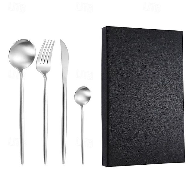 Gold Silverware Set 4 Piece Durable 18/10 Stainless Steel Flatware Sets Service for Wedding Home Kitchen Tableware Utensils Include Teaspoons Knifes Forks and Spoons Delicate Cutlery Set