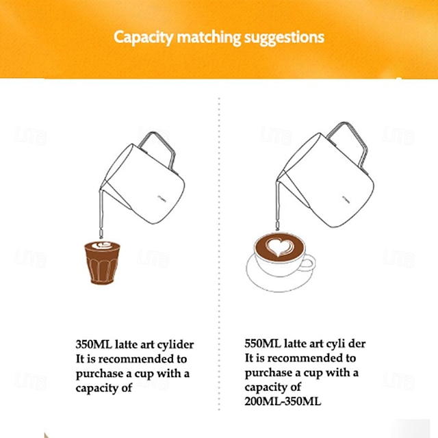 Milk Frothing Jug, 350/600 ml Espresso Steamer Jug, Stainless Steel Coffee Cappuccino Latte Art Barista Steamer Pot Milk Steamer