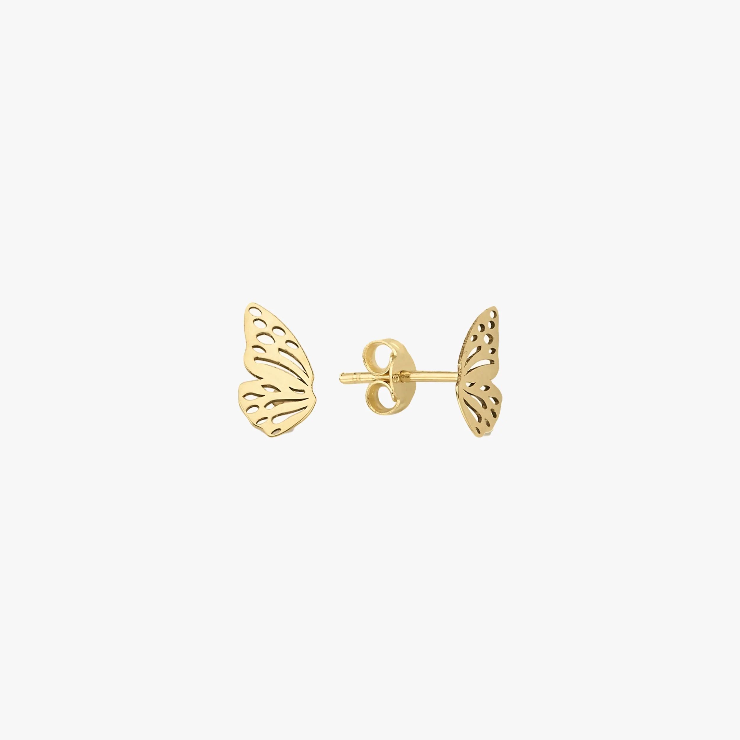 Butterfly Wing Stud Earrings 14K Solid Gold