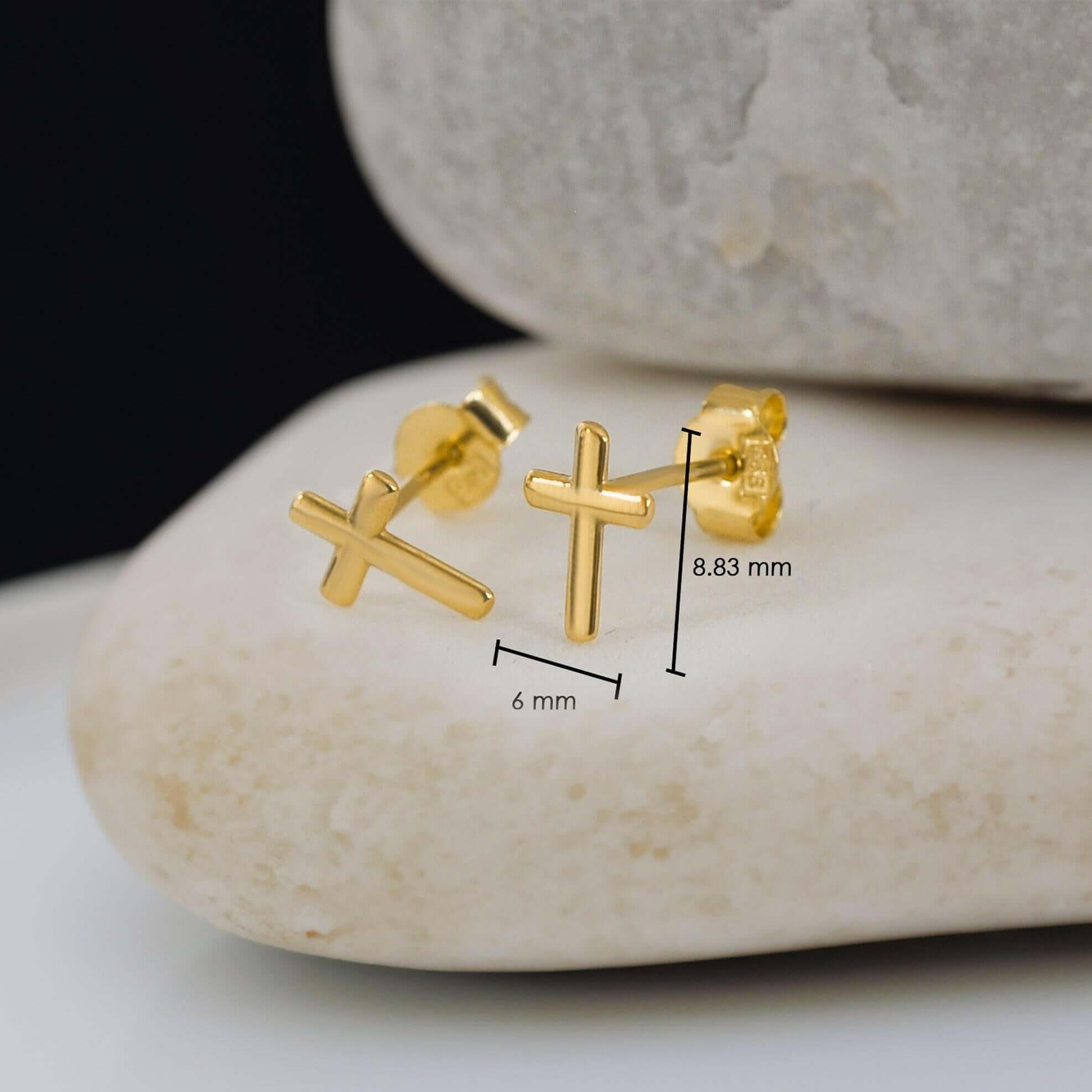 Cross Stud Earrings 14K Solid Gold