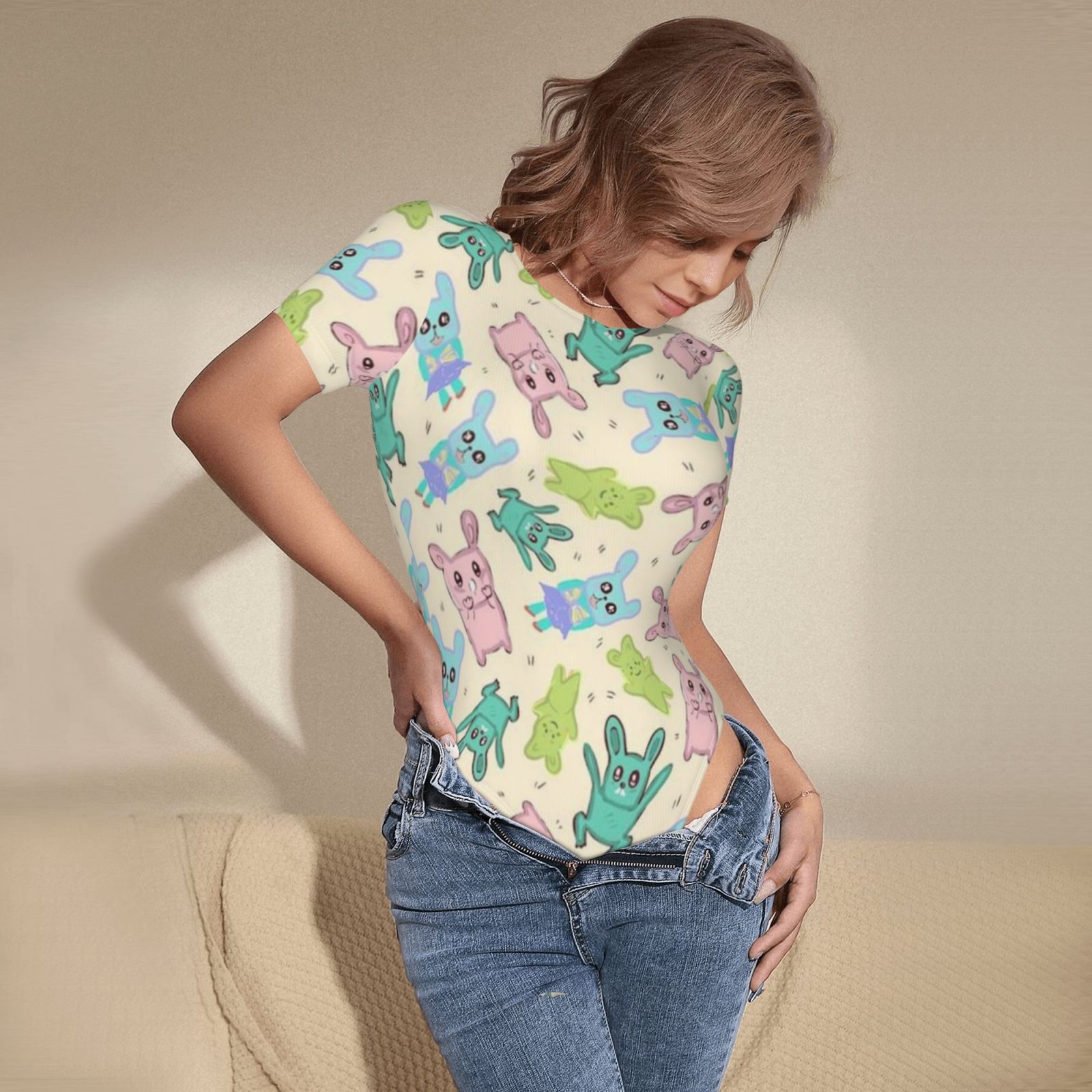 Women's Short Sleeve Round Neck Bodysuit