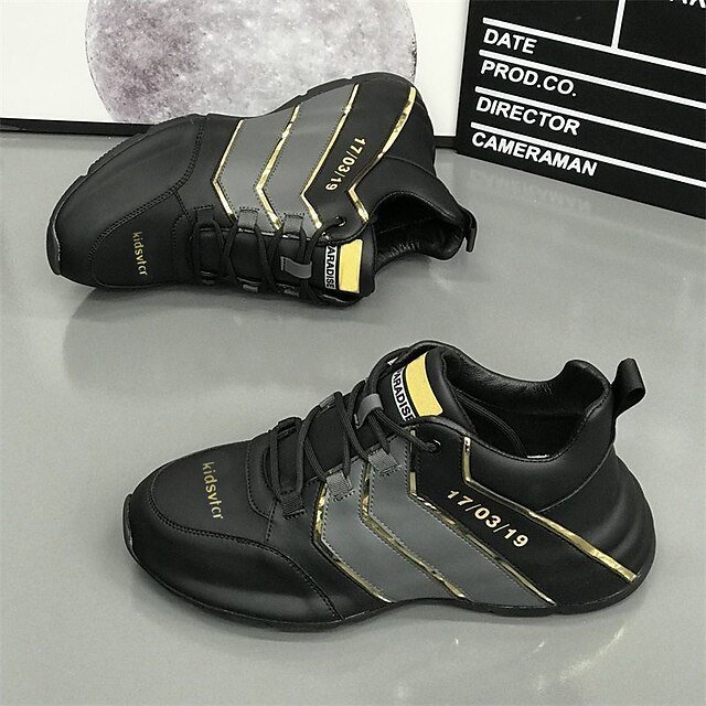 Men's Sneakers Running Shoes Athletic Cushioning Light Soft Support Hiking Running PU Leather Summer Spring Black White