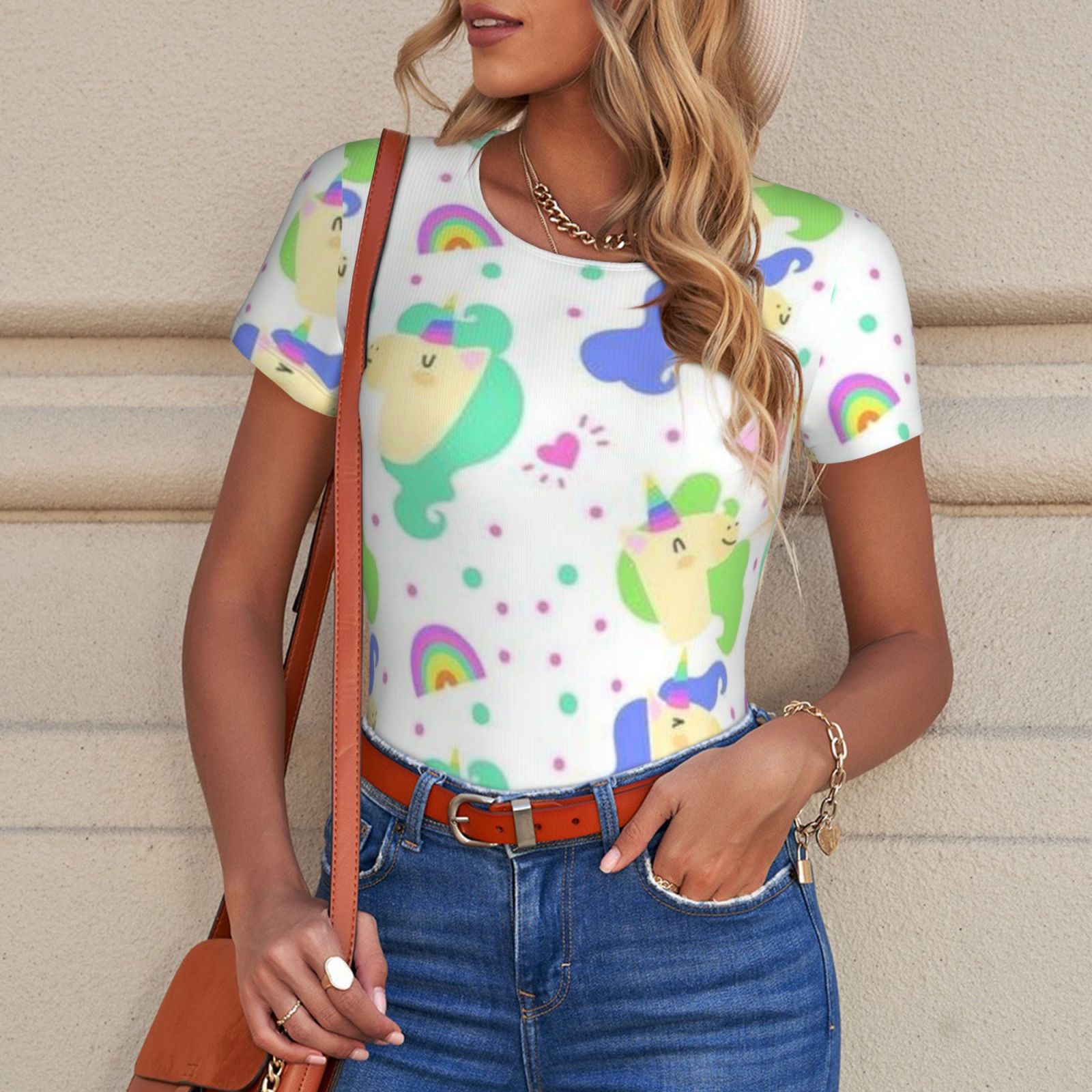 Women's Short Sleeve Round Neck Bodysuit