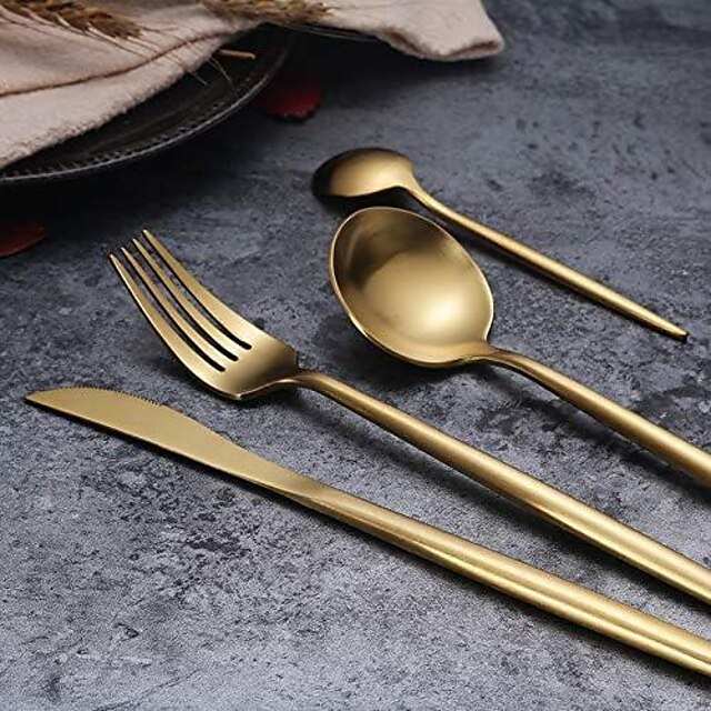 Gold Silverware Set 4 Piece Durable 18/10 Stainless Steel Flatware Sets Service for Wedding Home Kitchen Tableware Utensils Include Teaspoons Knifes Forks and Spoons Delicate Cutlery Set