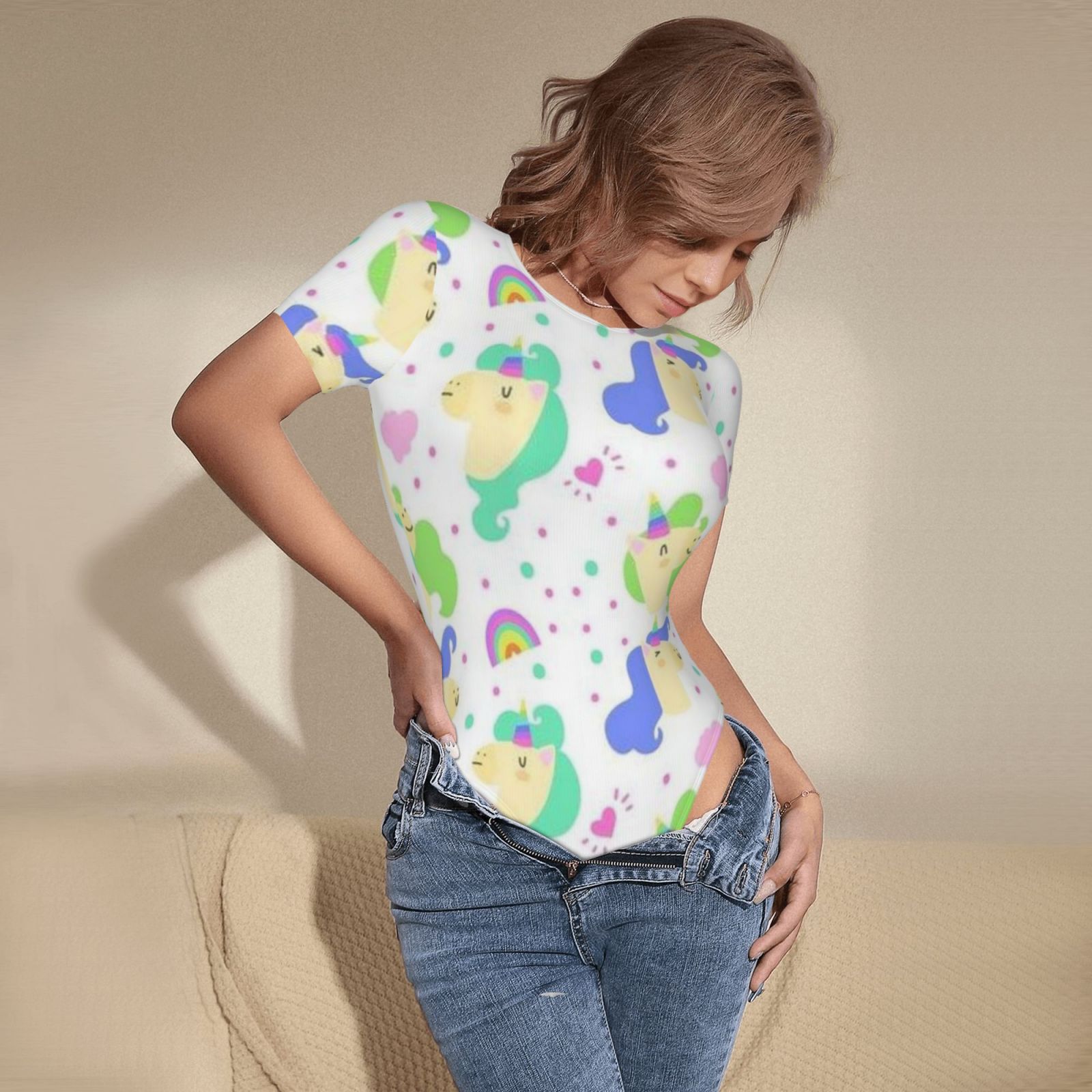 Women's Short Sleeve Round Neck Bodysuit