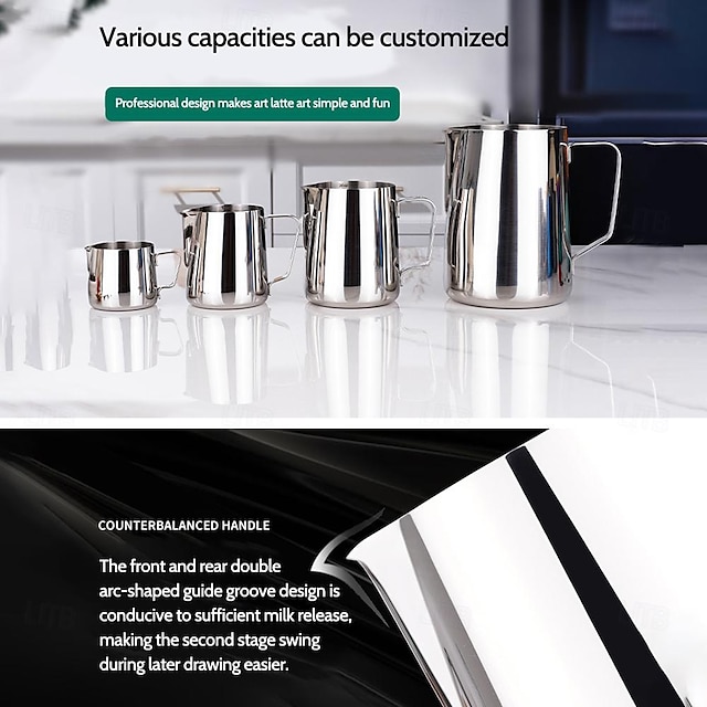 Milk Frothing Jug, 350/600 ml Espresso Steamer Jug, Stainless Steel Coffee Cappuccino Latte Art Barista Steamer Pot Milk Steamer