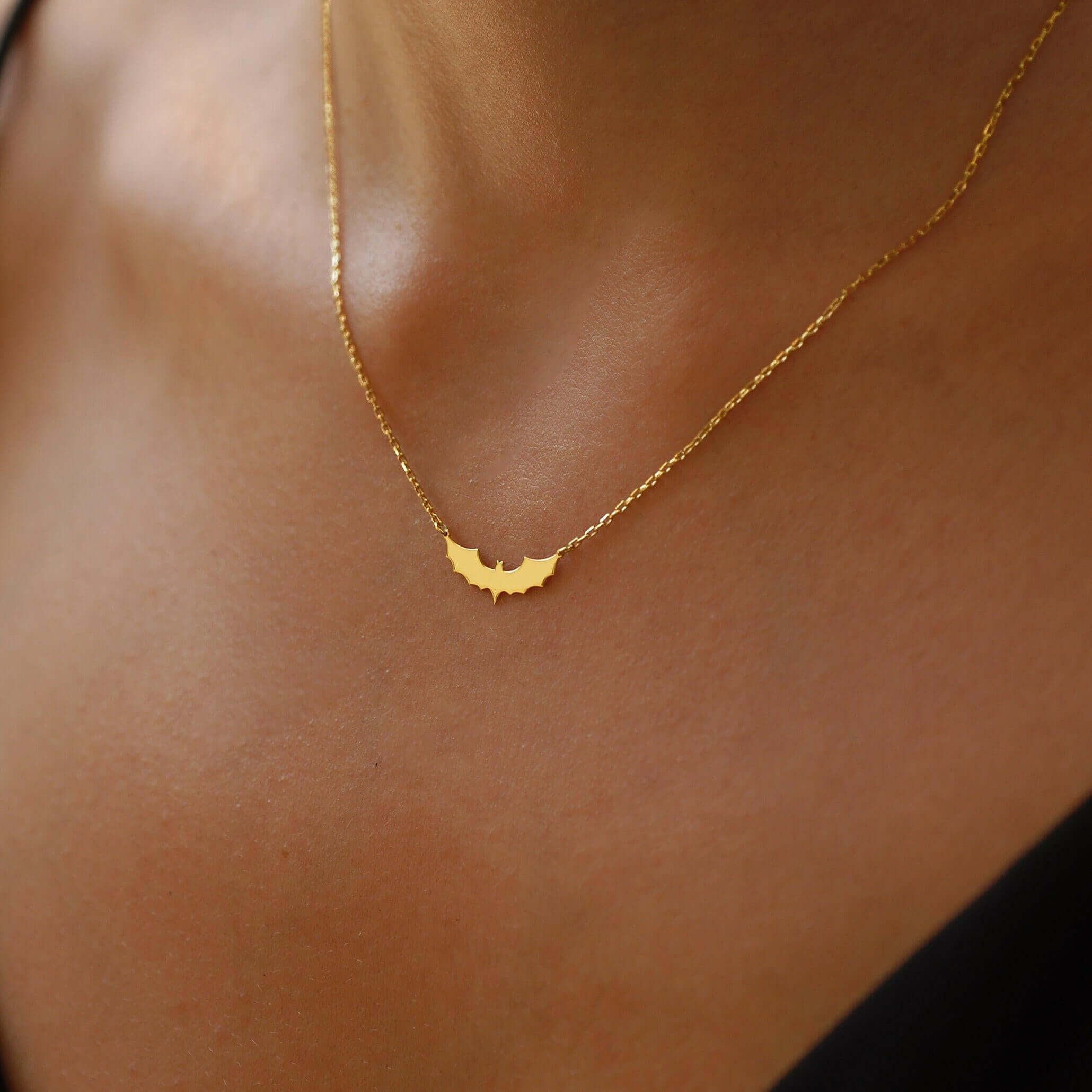Bat Necklace 14K Solid Gold 16 Inches