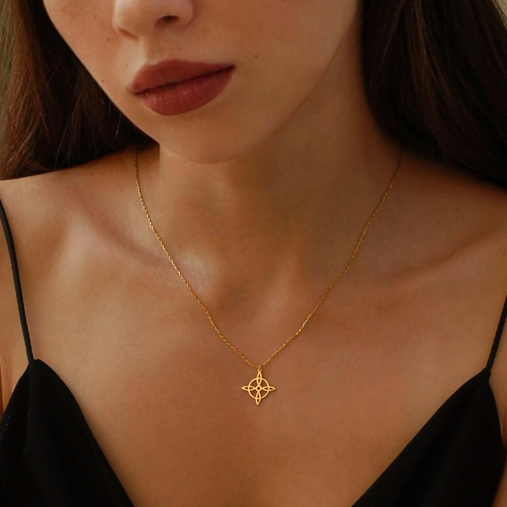 Witches Knot Necklace 14K Solid Gold 16 Inches