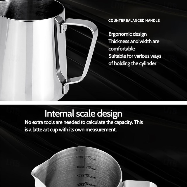 Milk Frothing Jug, 350/600 ml Espresso Steamer Jug, Stainless Steel Coffee Cappuccino Latte Art Barista Steamer Pot Milk Steamer