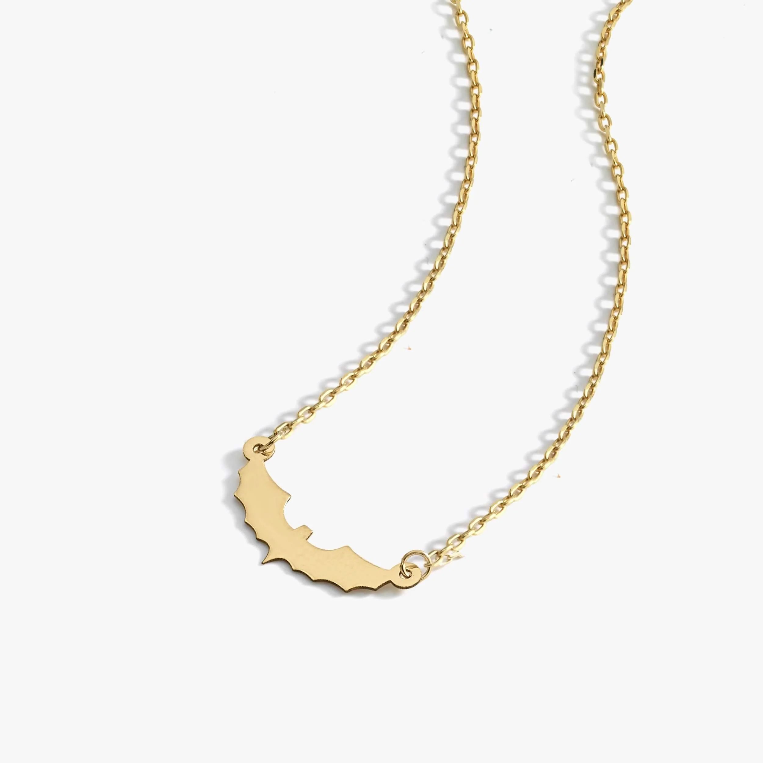 Bat Necklace 14K Solid Gold 16 Inches