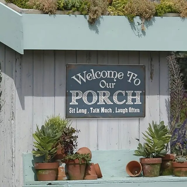 1pc Welcome To Our Porch Iron Sheet Sign Aluminum Metal Wall Sign For Home Bar Farmhouse 12x8 Inches Use Outdoor/Indoor