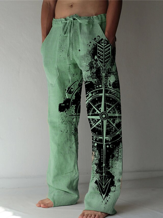 Men's Trousers Summer Pants Beach Pants Drawstring Elastic Waist 3D Print Graphic Prints Comfort Casual Daily Holiday Streetwear Hawaiian Blue Green