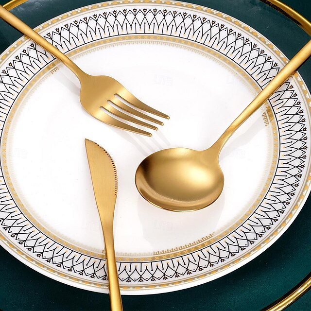 Gold Silverware Set 4 Piece Durable 18/10 Stainless Steel Flatware Sets Service for Wedding Home Kitchen Tableware Utensils Include Teaspoons Knifes Forks and Spoons Delicate Cutlery Set