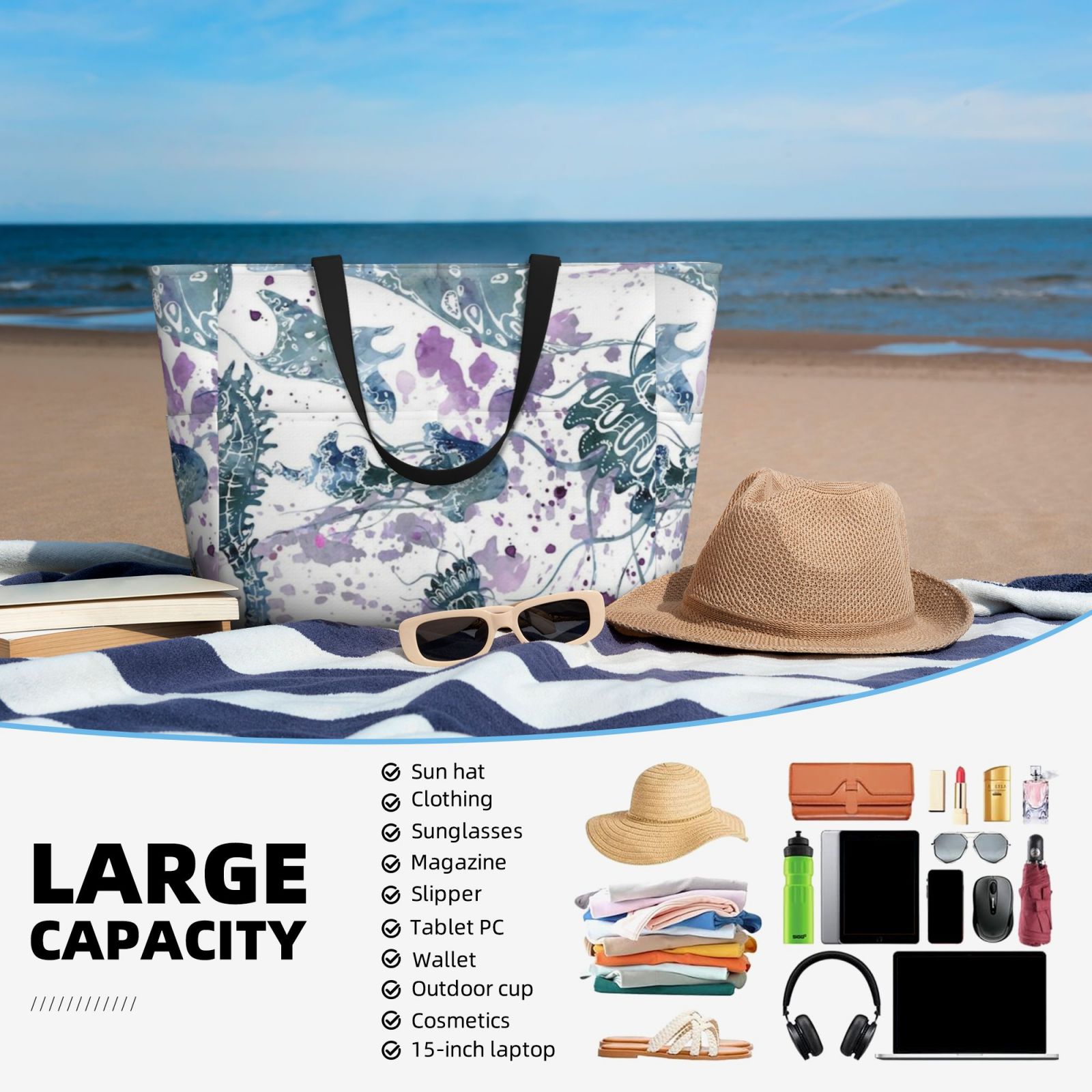 Large capacity beach travel bag