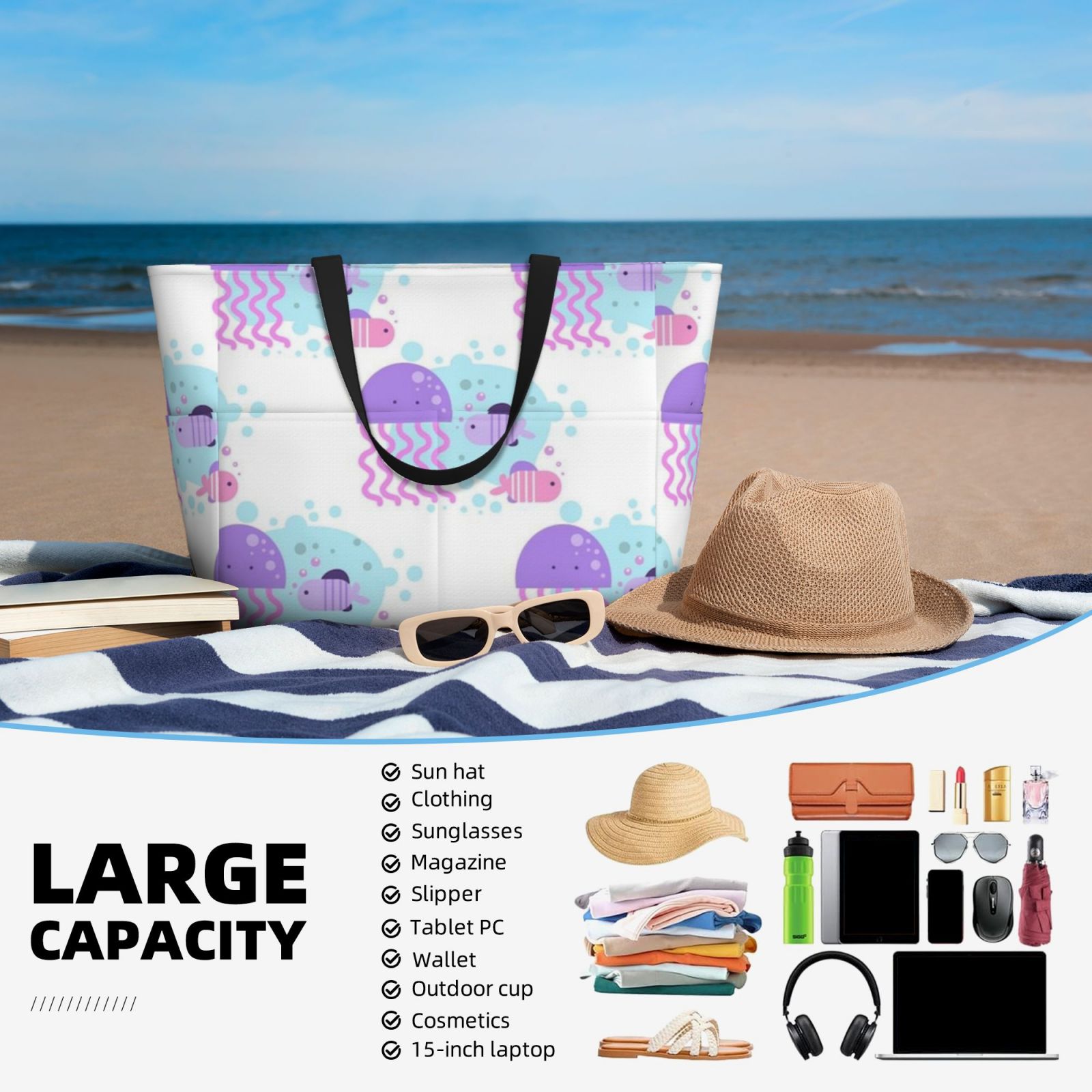 Large capacity beach travel bag