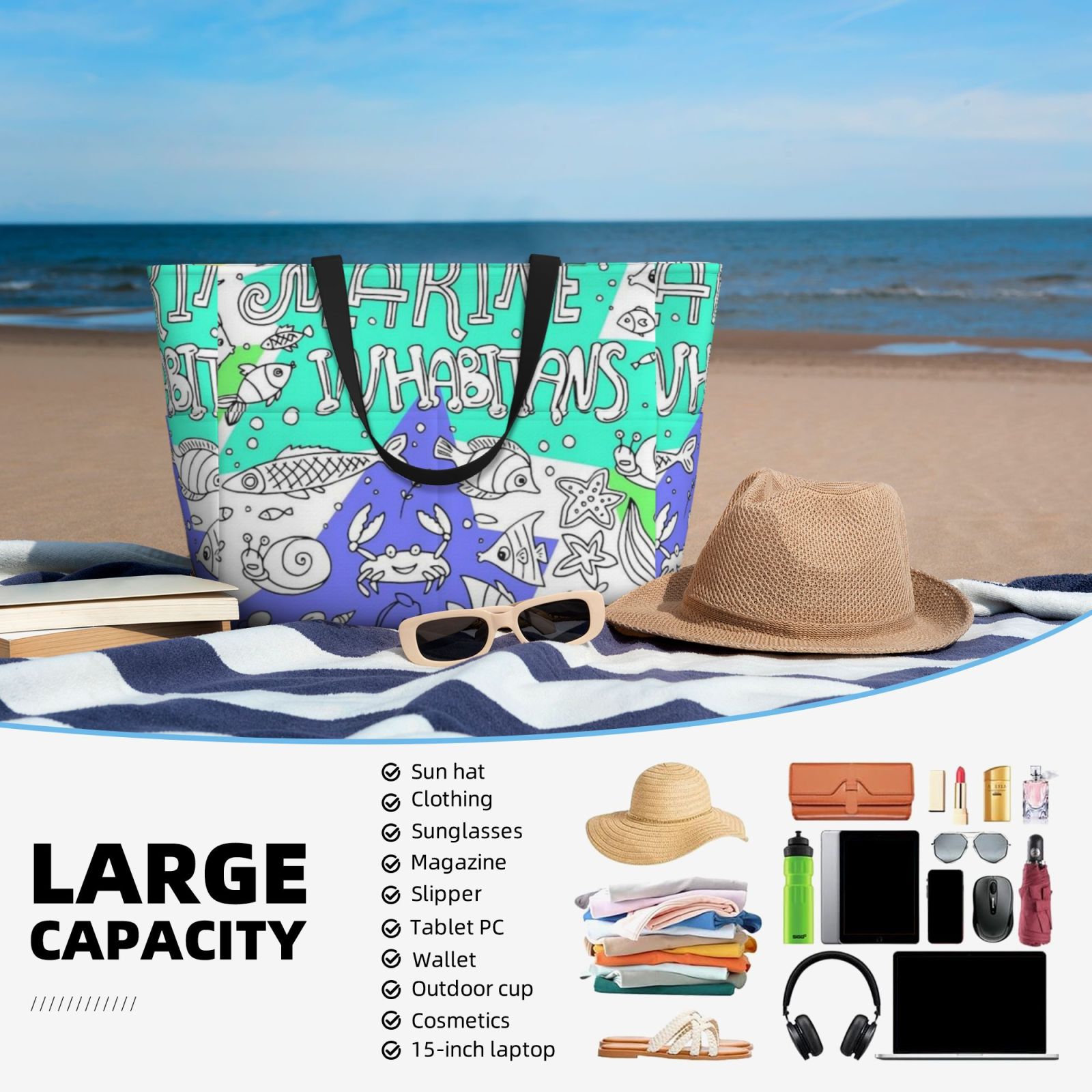 Large capacity beach travel bag